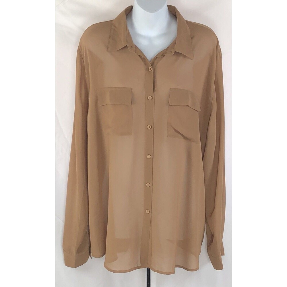 Vintage Unolove W/Tags Chiffon Top Blouse 3X Brown Classic Secretary Career Work
